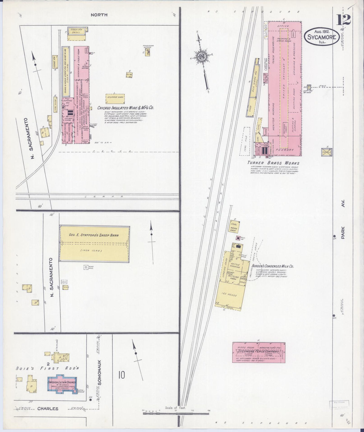 Sanborn Fire Insurance Map from Sycamore, De Kalb County, Illinois (1912), Sheet #0012 - Historic Sanborn Fire Insurance Map Print, vintage old map wall art, antique decor, genealogy gift, Illinois Illinois map
