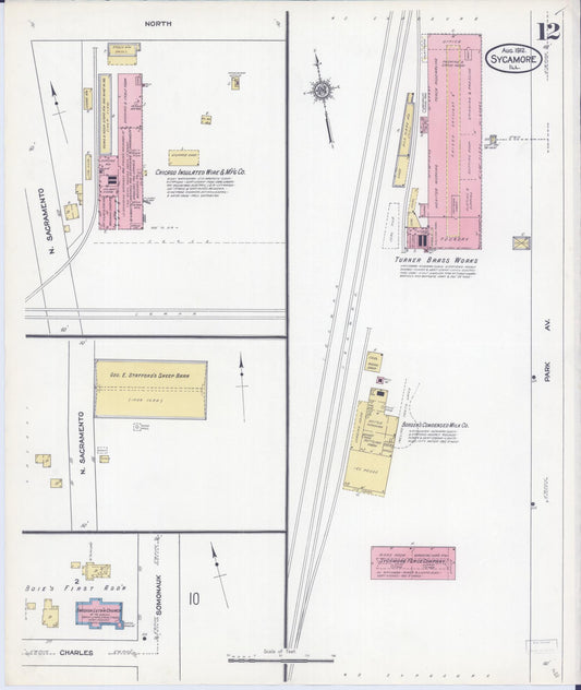 Sanborn Fire Insurance Map from Sycamore, De Kalb County, Illinois (1912), Sheet #0012 - Historic Sanborn Fire Insurance Map Print, vintage old map wall art, antique decor, genealogy gift, Illinois Illinois map