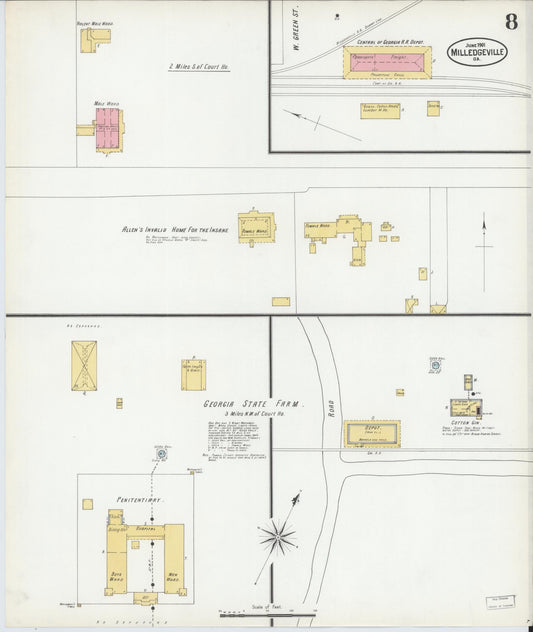 Sanborn Fire Insurance Map from Milledgeville, Baldwin County, Georgia (1901), Sheet #0008 - Historic Sanborn Fire Insurance Map Print, vintage old map wall art, antique decor, genealogy gift, Georgia Georgia map