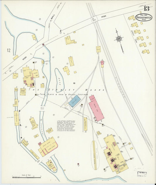 Sanborn Fire Insurance Map from Bridgewater, Plymouth County, Massachusetts (1912), Sheet #0013 - Historic Sanborn Fire Insurance Map Print, vintage old map wall art, antique decor, genealogy gift, Massachusetts Massachusetts map