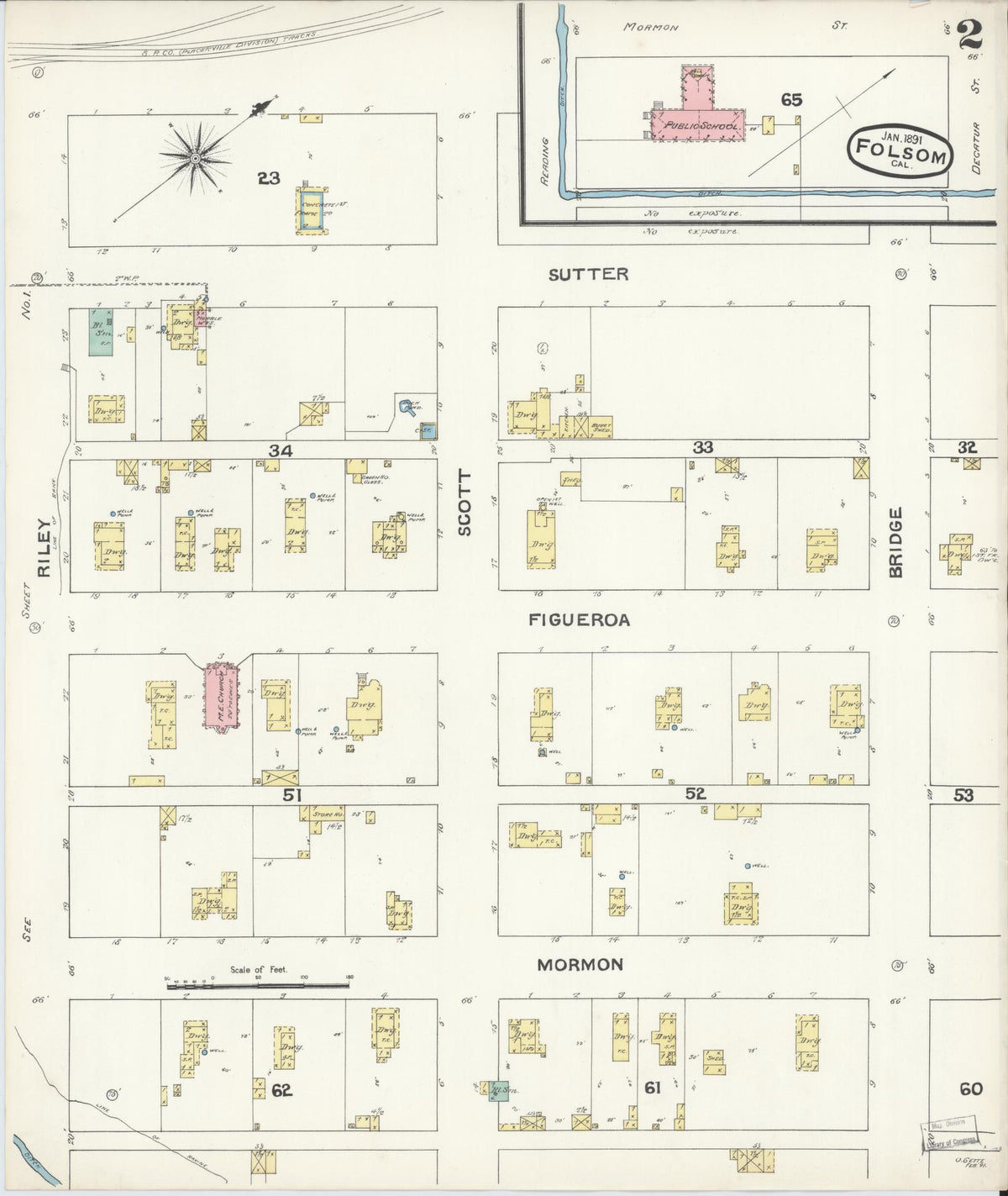 Sanborn Fire Insurance Map from Folsom, Sacramento County, California (1891), Sheet #0002 - Complete Map Set gallery image, historic Sanborn map, vintage wall art, California California