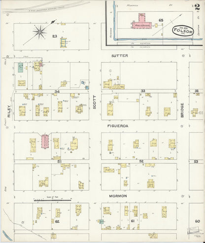 Sanborn Fire Insurance Map from Folsom, Sacramento County, California (1891), Sheet #0002 - Complete Map Set gallery image, historic Sanborn map, vintage wall art, California California