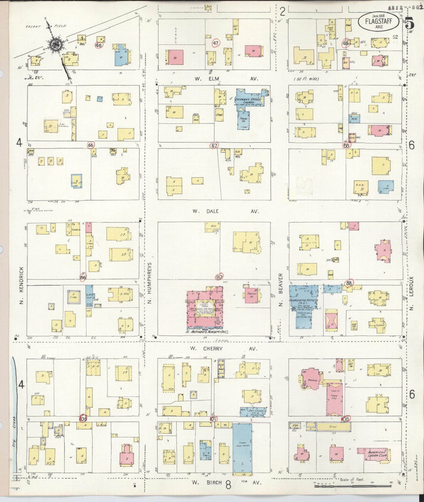Sanborn Fire Insurance Map from Flagstaff, Coconino County, Arizona (1948), Sheet #0005 - Historic Sanborn Fire Insurance Map Print, vintage old map wall art, antique decor, genealogy gift, Arizona Arizona map