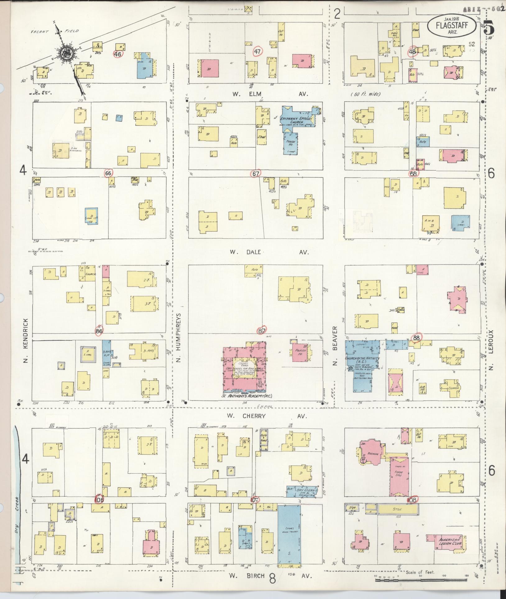Sanborn Fire Insurance Map from Flagstaff, Coconino County, Arizona (1948), Sheet #0005 - Historic Sanborn Fire Insurance Map Print, vintage old map wall art, antique decor, genealogy gift, Arizona Arizona map