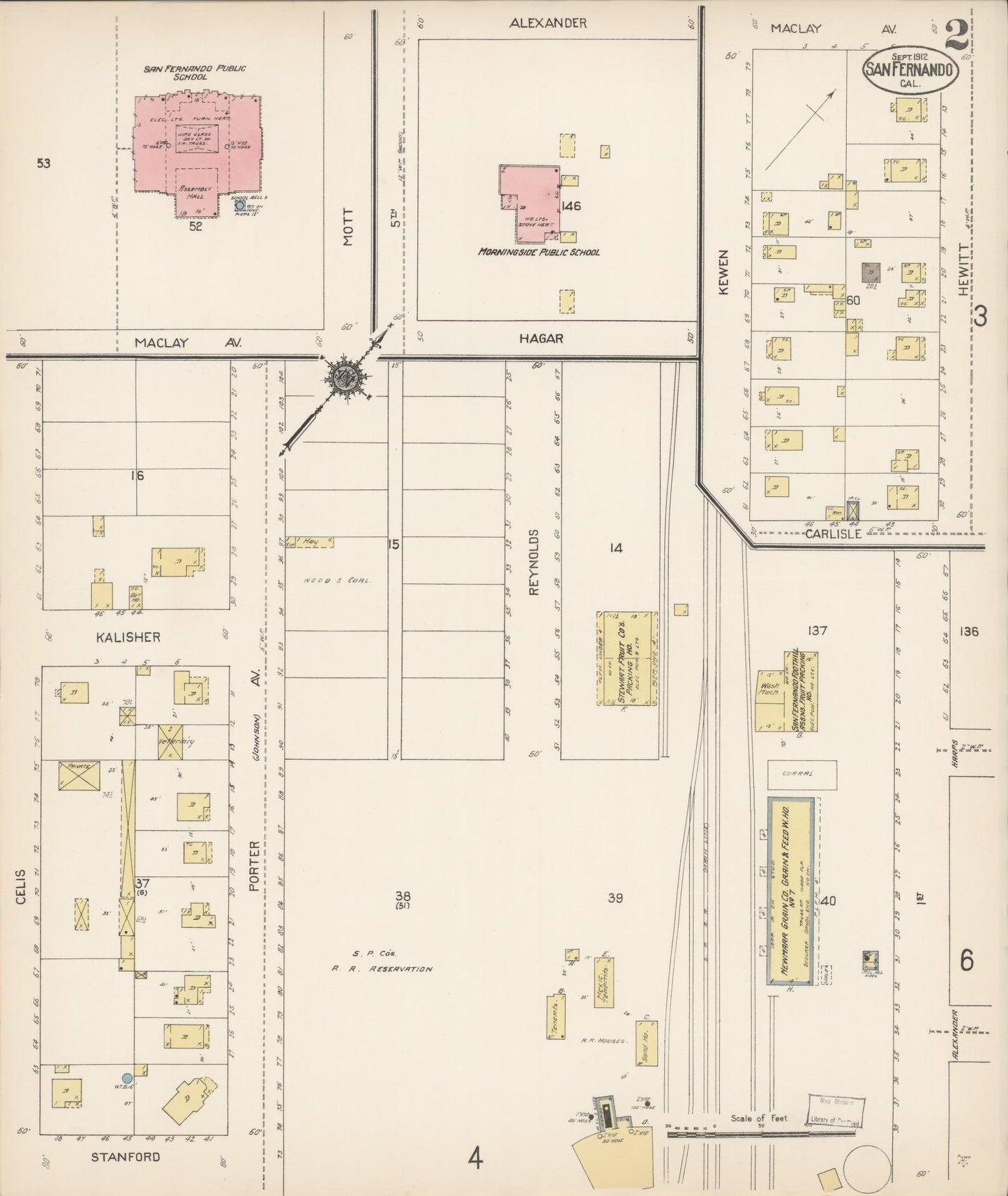 Sanborn Fire Insurance Map from San Fernando, Los Angeles County, California (1912), Sheet #0002 - Complete Map Set gallery image, historic Sanborn map, vintage wall art, California California