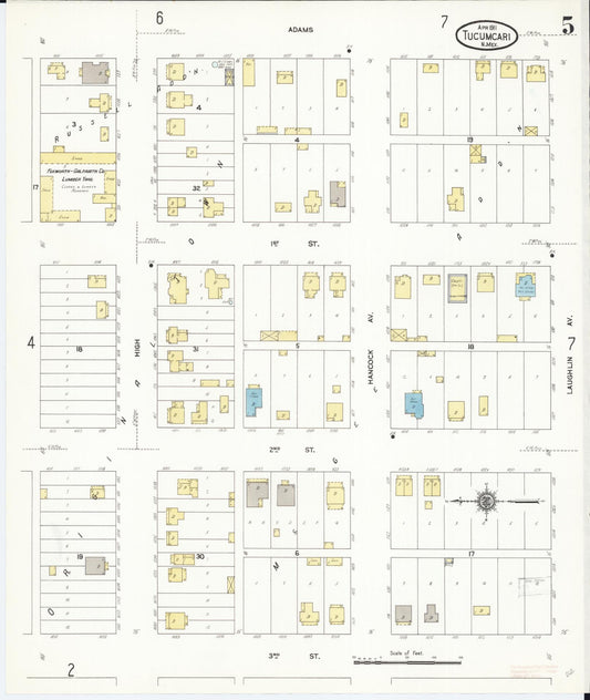 Sanborn Fire Insurance Map from Tucumcari, Quay County, New Mexico (1911), Sheet #0005 - Historic Sanborn Fire Insurance Map Print, vintage old map wall art, antique decor, genealogy gift, New Mexico New Mexico map