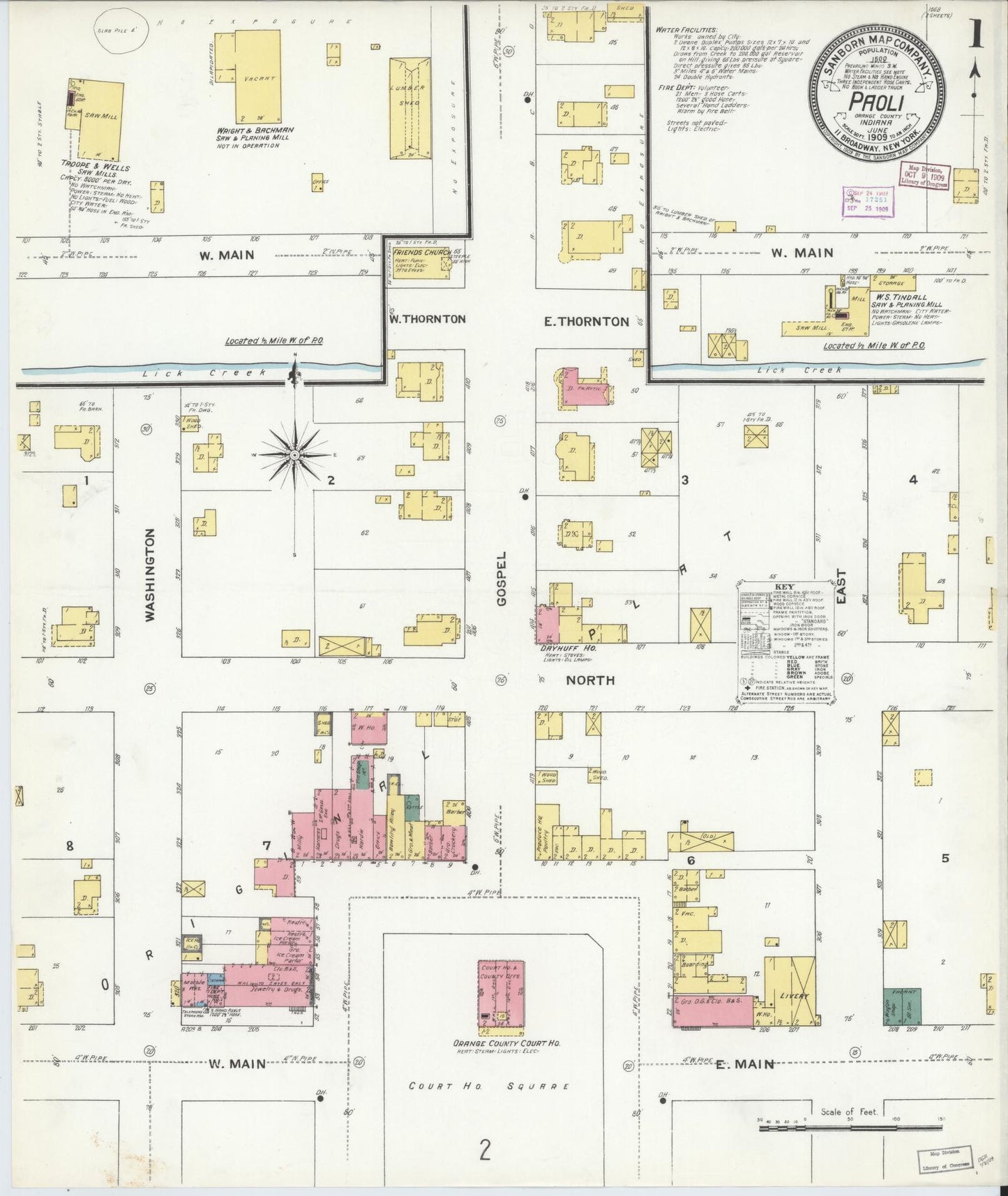 Sanborn Fire Insurance Map from Paoli, Orange County, Indiana (1909), Sheet #0001 - Complete Map Set gallery image, historic Sanborn map, vintage wall art, Indiana Indiana