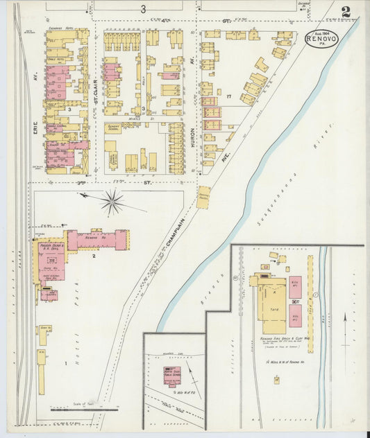 Sanborn Fire Insurance Map from Renovo, Clinton County, Pennsylvania (1904), Sheet #0002 - Historic Sanborn Fire Insurance Map Print, vintage old map wall art, antique decor, genealogy gift, Pennsylvania Pennsylvania map