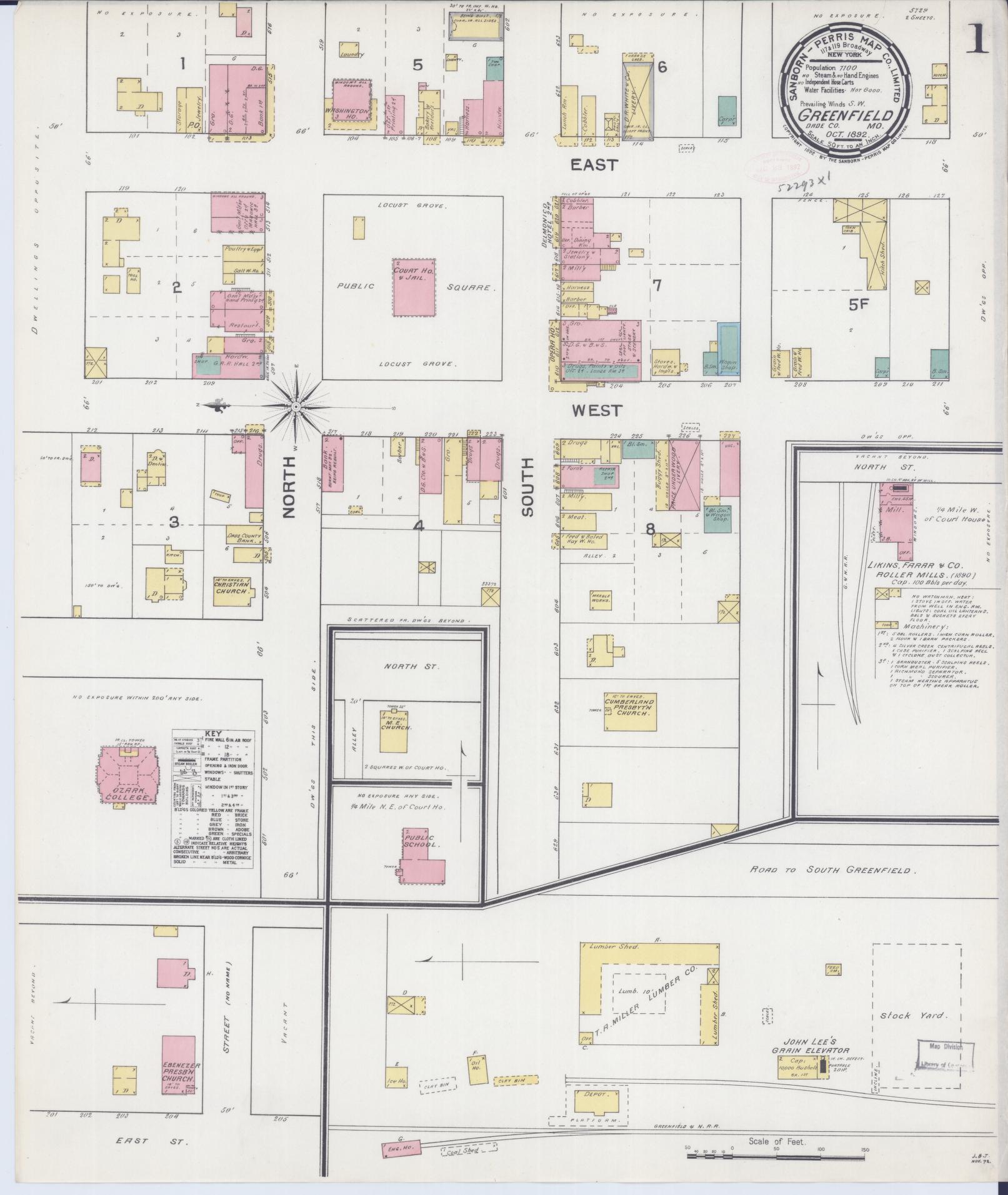 Sanborn Fire Insurance Map from Greenfield, Dade County, Missouri (1892), Sheet #0001 - Complete Map Set gallery image, historic Sanborn map, vintage wall art, Missouri Missouri