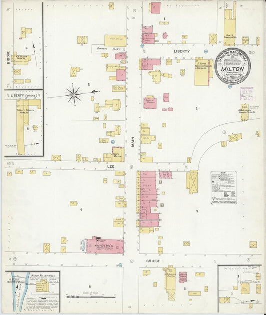 Sanborn Fire Insurance Map from Milton, Caswell County, North Carolina (1908), Sheet #0001 - Historic Sanborn Fire Insurance Map Print, vintage old map wall art, antique decor, genealogy gift, North Carolina North Carolina map