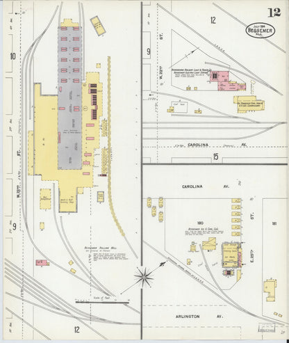 Sanborn Fire Insurance Map from Bessemer, Jefferson County, Alabama (1904), Sheet #0012 - Complete Map Set gallery image, historic Sanborn map, vintage wall art, Alabama Alabama
