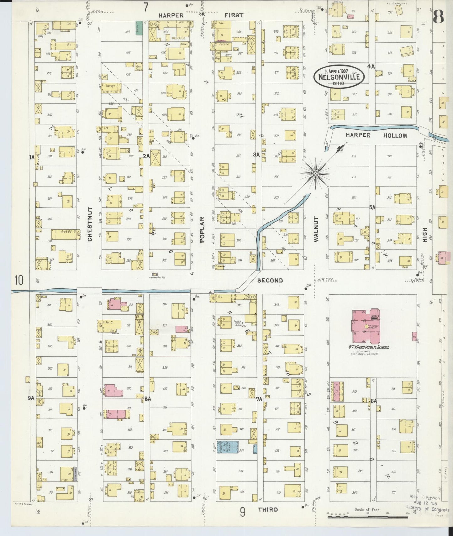 Sanborn Fire Insurance Map from Nelsonville, Athens County, Ohio (1907), Sheet #0008 - Complete Map Set gallery image, historic Sanborn map, vintage wall art, Ohio Ohio