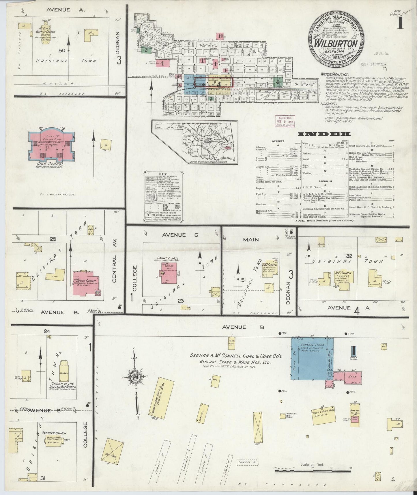 Sanborn Fire Insurance Map from Wilburton, Latimer County, Oklahoma (1913), Sheet #0001 - Complete Map Set gallery image, historic Sanborn map, vintage wall art, Oklahoma Oklahoma