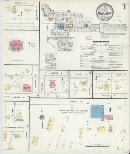 Sanborn Fire Insurance Map from Wilburton, Latimer County, Oklahoma (1913), Sheet #0001 - Complete Map Set gallery image, historic Sanborn map, vintage wall art, Oklahoma Oklahoma