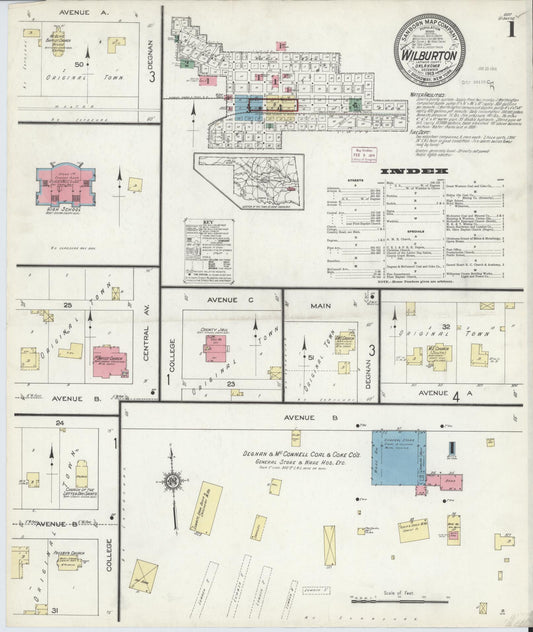 Sanborn Fire Insurance Map from Wilburton, Latimer County, Oklahoma (1913), Sheet #0001 - Complete Map Set gallery image, historic Sanborn map, vintage wall art, Oklahoma Oklahoma