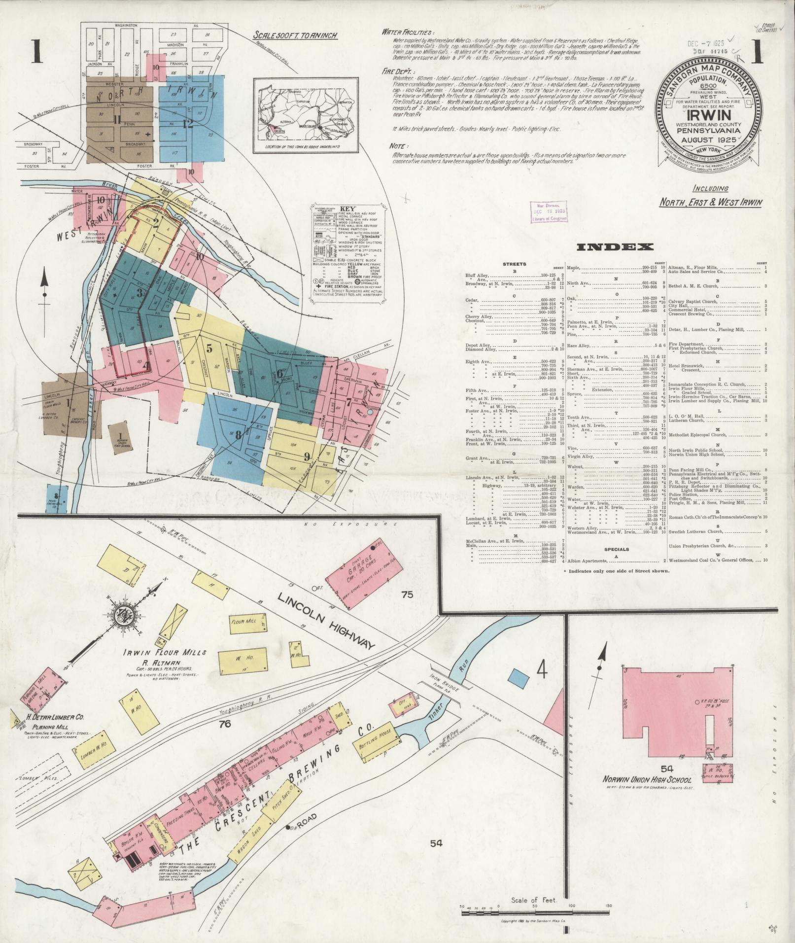 Sanborn Fire Insurance Map from Irwin, Westmoreland County, Pennsylvania. (1925) – Historic Sanborn Fire Insurance Map Print