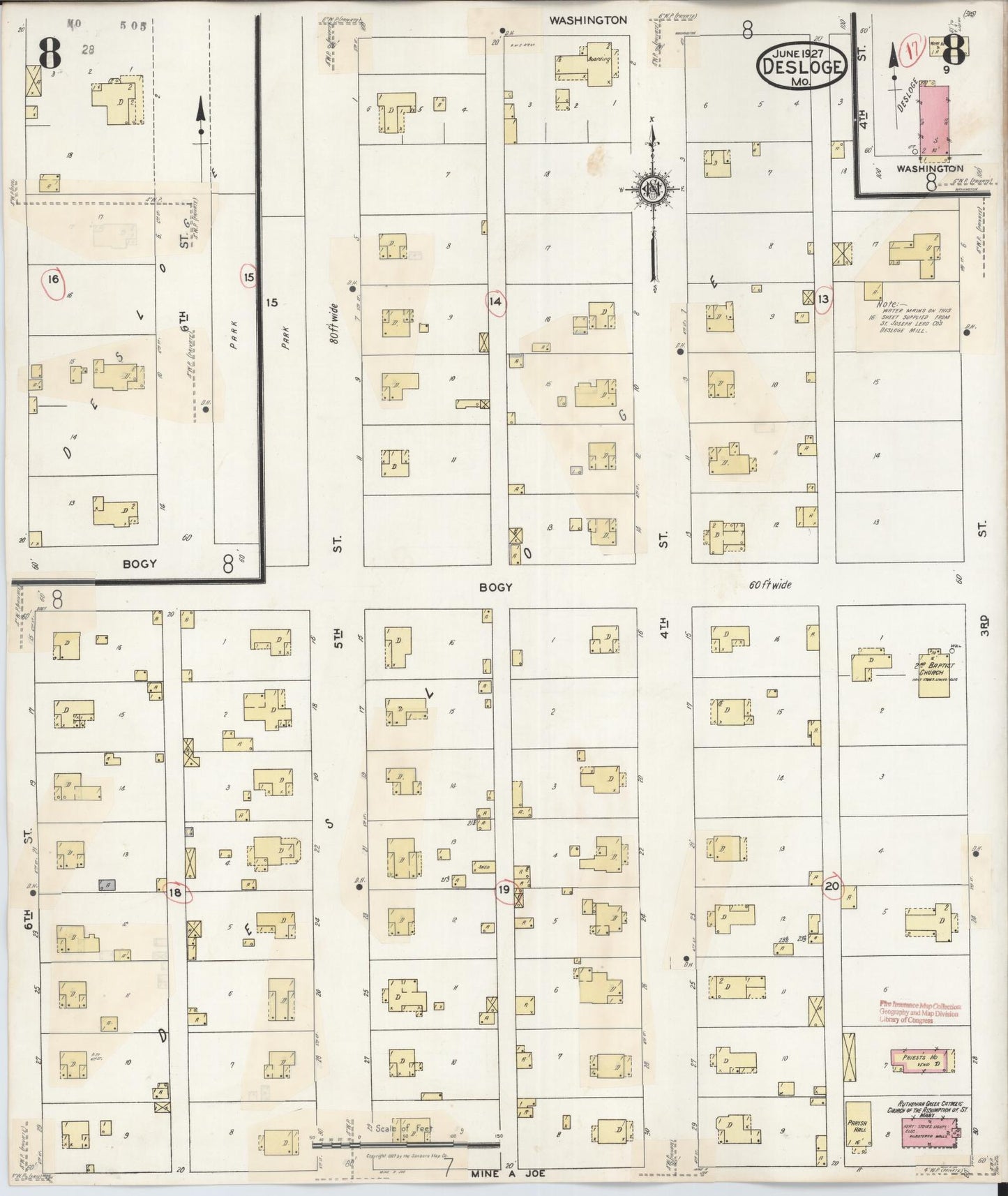 Sanborn Fire Insurance Map from Desloge, Saint Francois County, Missouri (1938), Sheet #0008 - Complete Map Set gallery image, historic Sanborn map, vintage wall art, Missouri Missouri