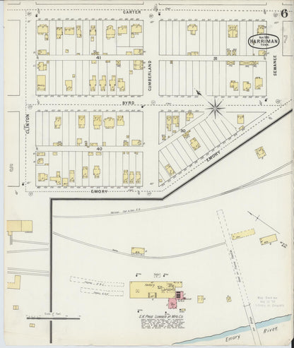 Sanborn Fire Insurance Map from Harriman, Roane County, Tennessee (1895), Sheet #0006 - Complete Map Set gallery image, historic Sanborn map, vintage wall art, Tennessee Tennessee