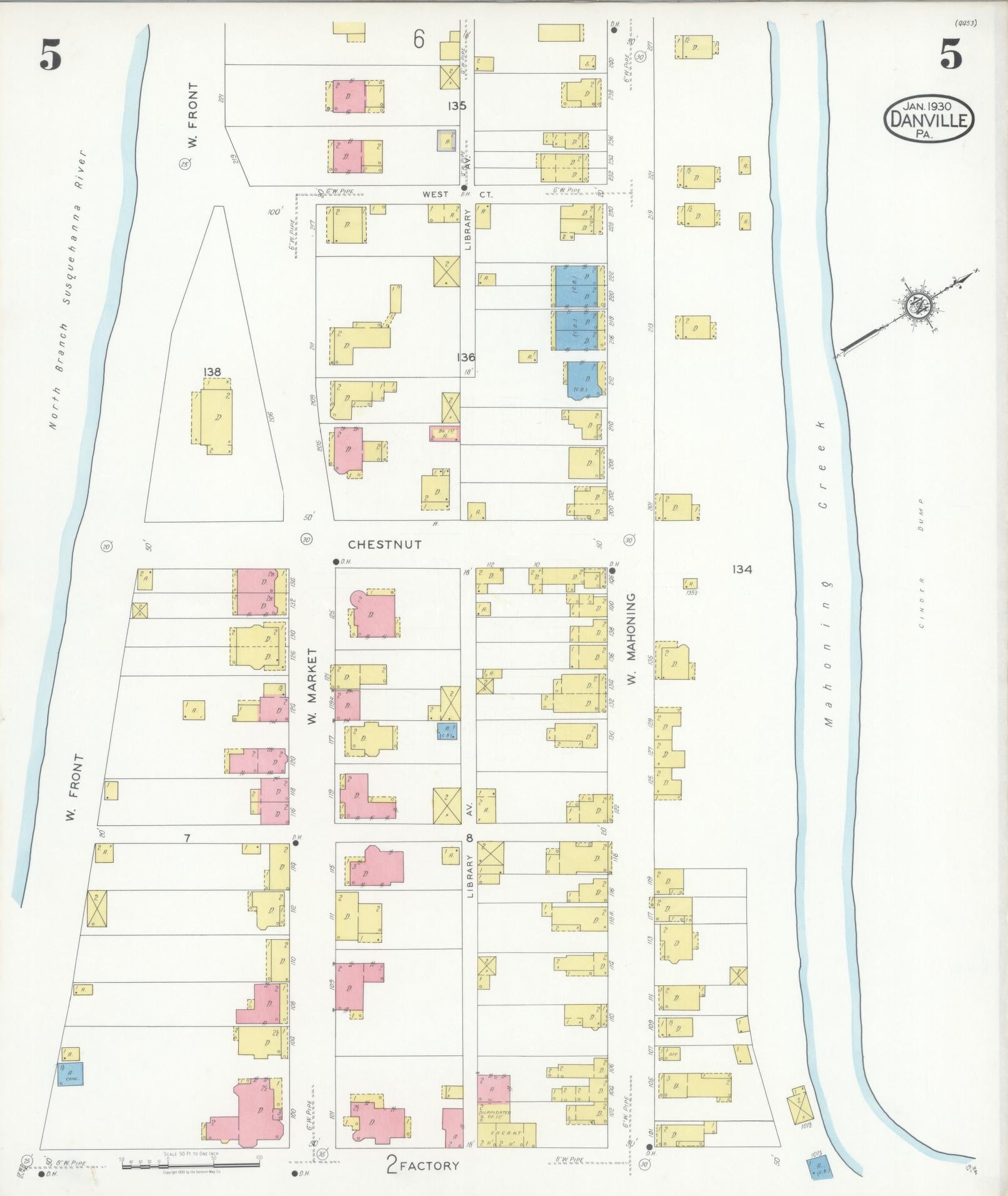 Sanborn Fire Insurance Map from Danville, Montour County, Pennsylvania (1930), Sheet #0005 - Historic Sanborn Fire Insurance Map Print, vintage old map wall art, antique decor, genealogy gift, Pennsylvania Pennsylvania map