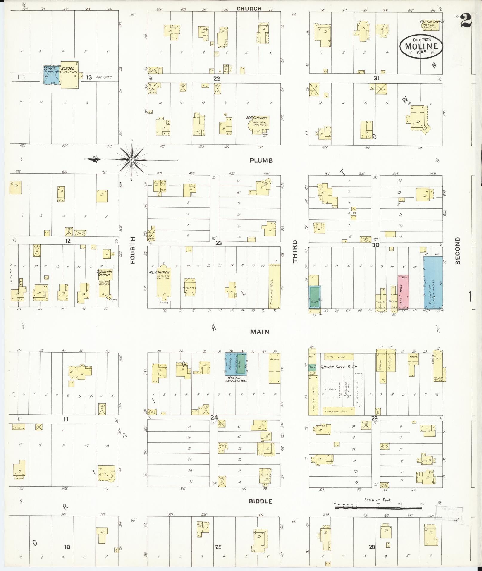 Sanborn Fire Insurance Map from Moline, Elk County, Kansas (1908), Sheet #0002 - Historic Sanborn Fire Insurance Map Print, vintage old map wall art, antique decor, genealogy gift, Kansas Kansas map