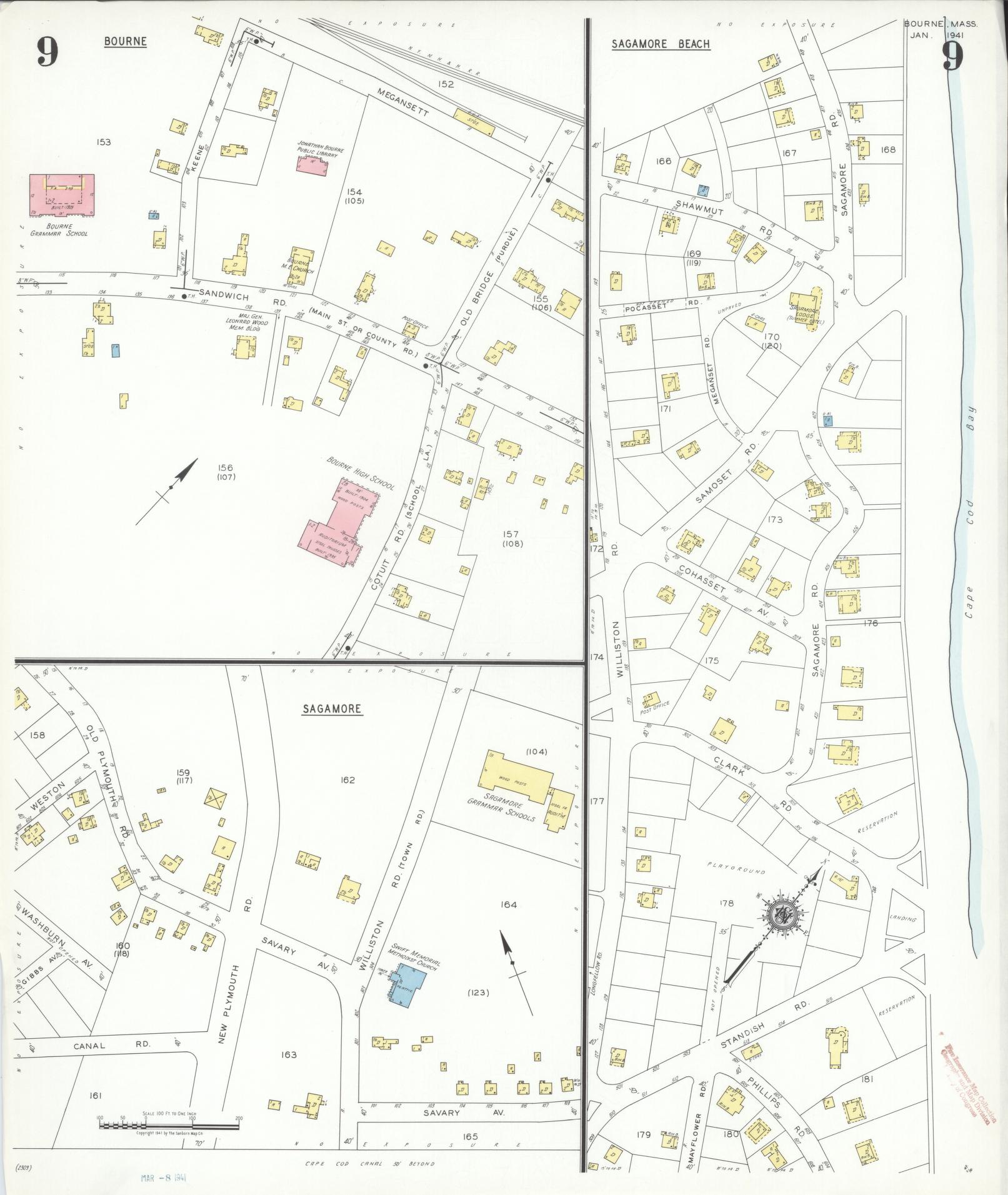 Sanborn Fire Insurance Map from Bourne, Barnstable County, Massachusetts (1941), Sheet #0009 - Historic Sanborn Fire Insurance Map Print, vintage old map wall art, antique decor, genealogy gift, Massachusetts Massachusetts map