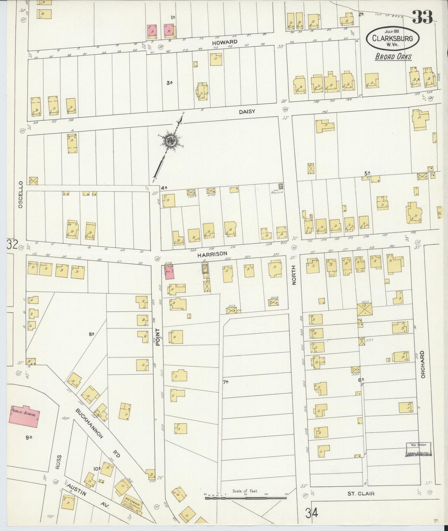Sanborn Fire Insurance Map from Clarksburg, Harrison County, West Virginia (1911), Sheet #0033 - Complete Map Set gallery image, historic Sanborn map, vintage wall art, West Virginia West Virginia