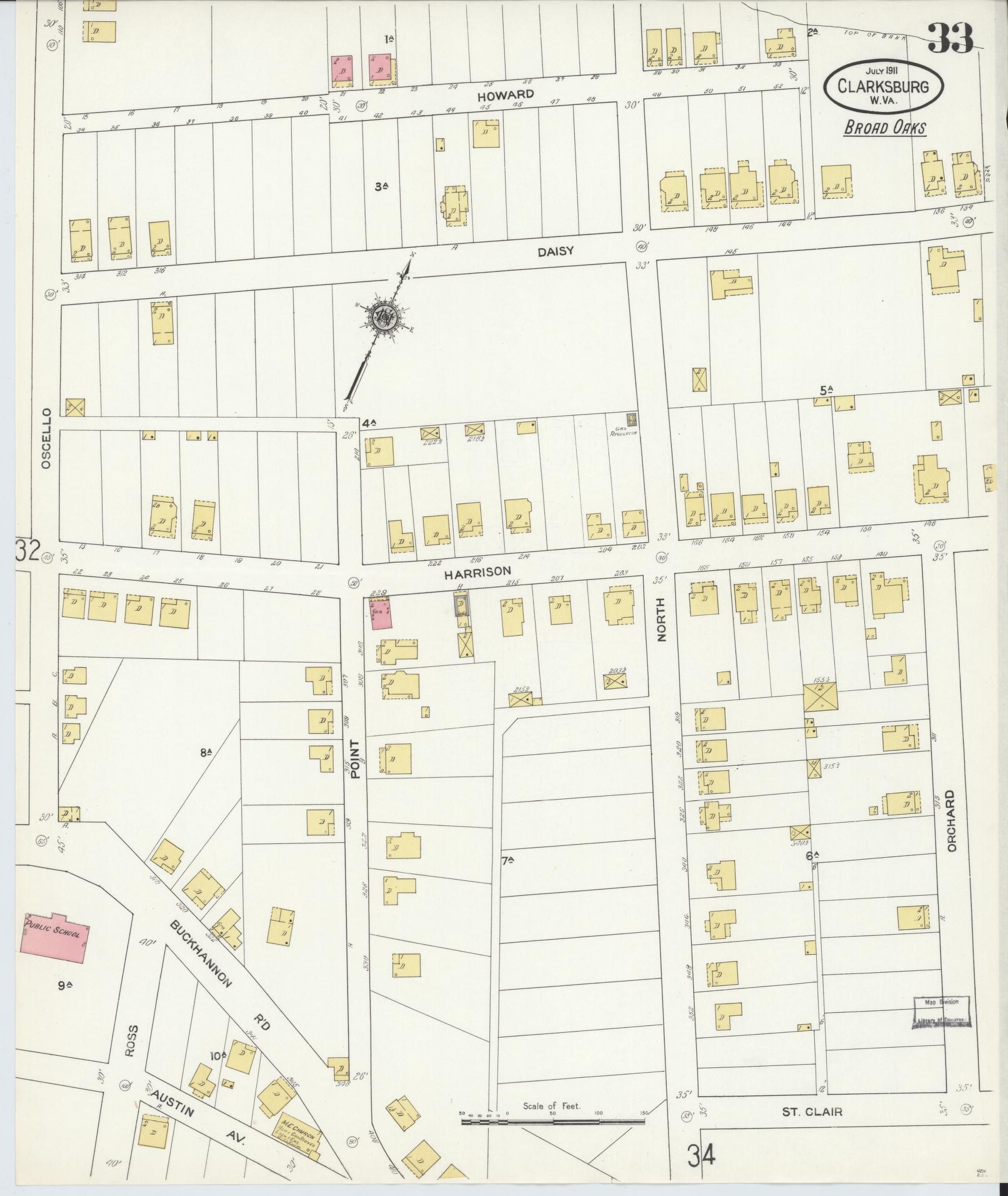 Sanborn Fire Insurance Map from Clarksburg, Harrison County, West Virginia (1911), Sheet #0033 - Complete Map Set gallery image, historic Sanborn map, vintage wall art, West Virginia West Virginia