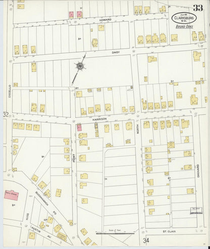 Sanborn Fire Insurance Map from Clarksburg, Harrison County, West Virginia (1911), Sheet #0033 - Complete Map Set gallery image, historic Sanborn map, vintage wall art, West Virginia West Virginia