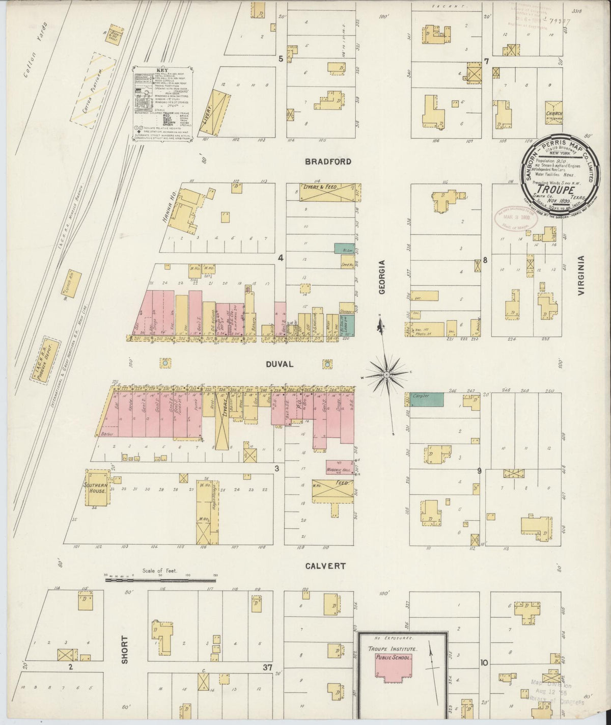 Sanborn Fire Insurance Map from Troup, Smith County, Texas (1899), Sheet #0001 - Historic Sanborn Fire Insurance Map Print, vintage old map wall art, antique decor, genealogy gift, Texas Texas map