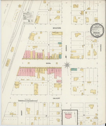 Sanborn Fire Insurance Map from Troup, Smith County, Texas (1899), Sheet #0001 - Historic Sanborn Fire Insurance Map Print, vintage old map wall art, antique decor, genealogy gift, Texas Texas map