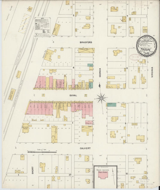 Sanborn Fire Insurance Map from Troup, Smith County, Texas (1899), Sheet #0001 - Historic Sanborn Fire Insurance Map Print, vintage old map wall art, antique decor, genealogy gift, Texas Texas map