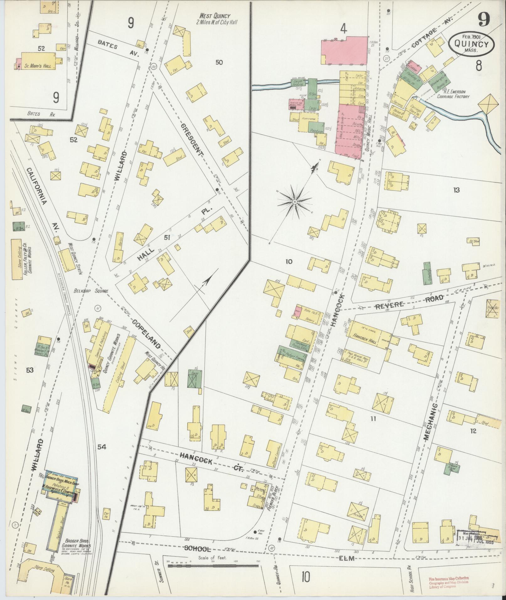 Sanborn Fire Insurance Map from Quincy, Norfolk County, Massachusetts (1901), Sheet #0009 - Complete Map Set gallery image, historic Sanborn map, vintage wall art, Massachusetts Massachusetts