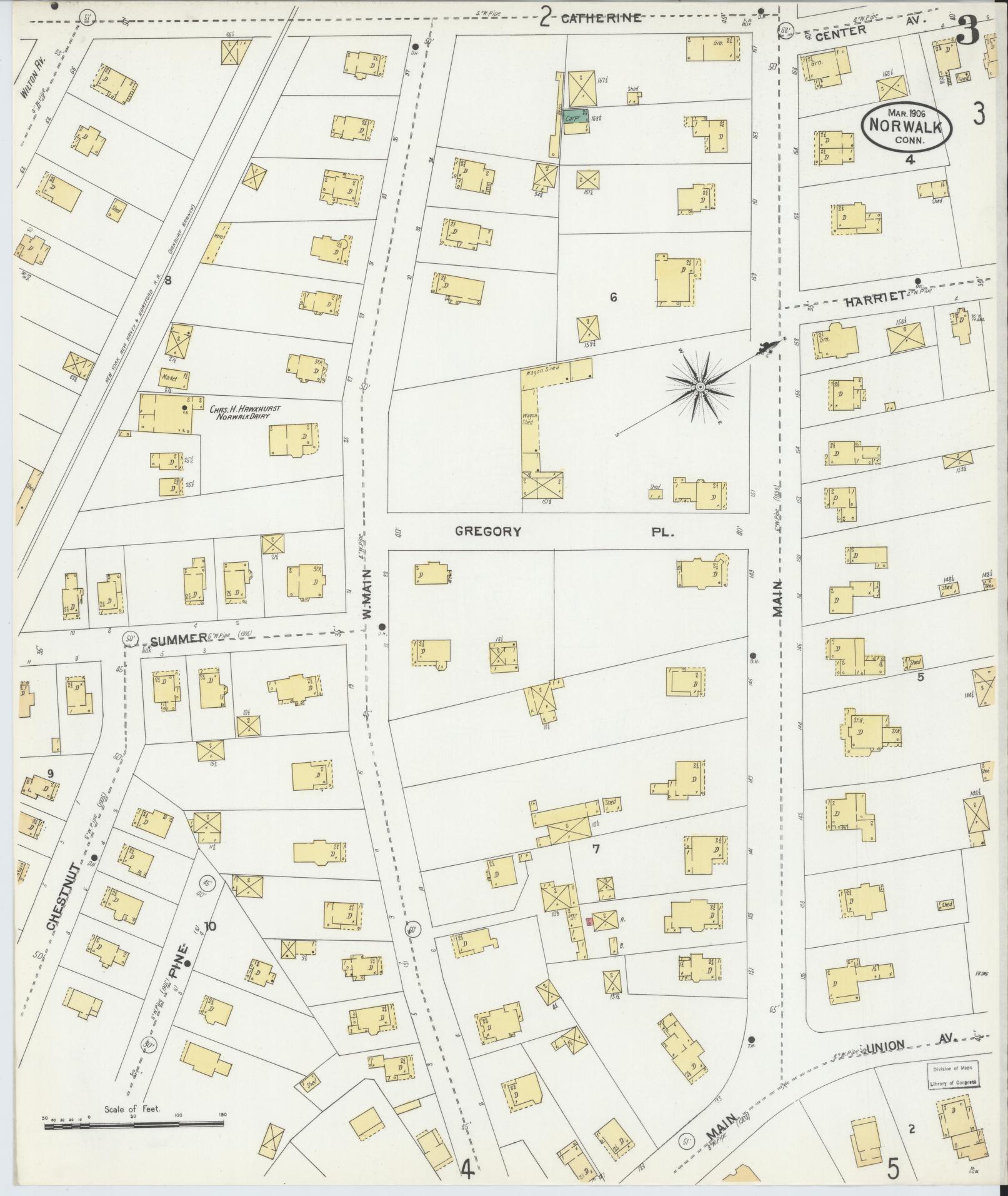 Sanborn Fire Insurance Map from Norwalk, Fairfield County, Connecticut (1906), Sheet #0003 - Historic Sanborn Fire Insurance Map Print, vintage old map wall art, antique decor, genealogy gift, Connecticut Connecticut map
