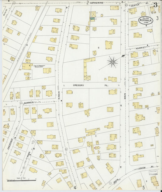 Sanborn Fire Insurance Map from Norwalk, Fairfield County, Connecticut (1906), Sheet #0003 - Historic Sanborn Fire Insurance Map Print, vintage old map wall art, antique decor, genealogy gift, Connecticut Connecticut map
