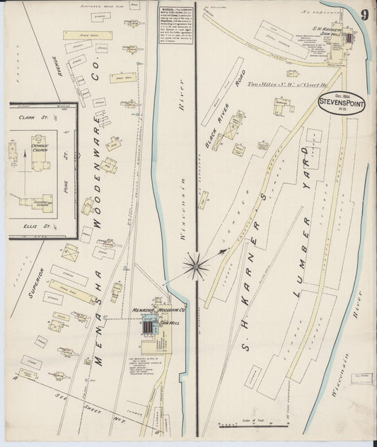 Sanborn Fire Insurance Map from Stevens Point, Portage County, Wisconsin (1884), Sheet #0009 - Historic Sanborn Fire Insurance Map Print, vintage old map wall art, antique decor, genealogy gift, Wisconsin Wisconsin map
