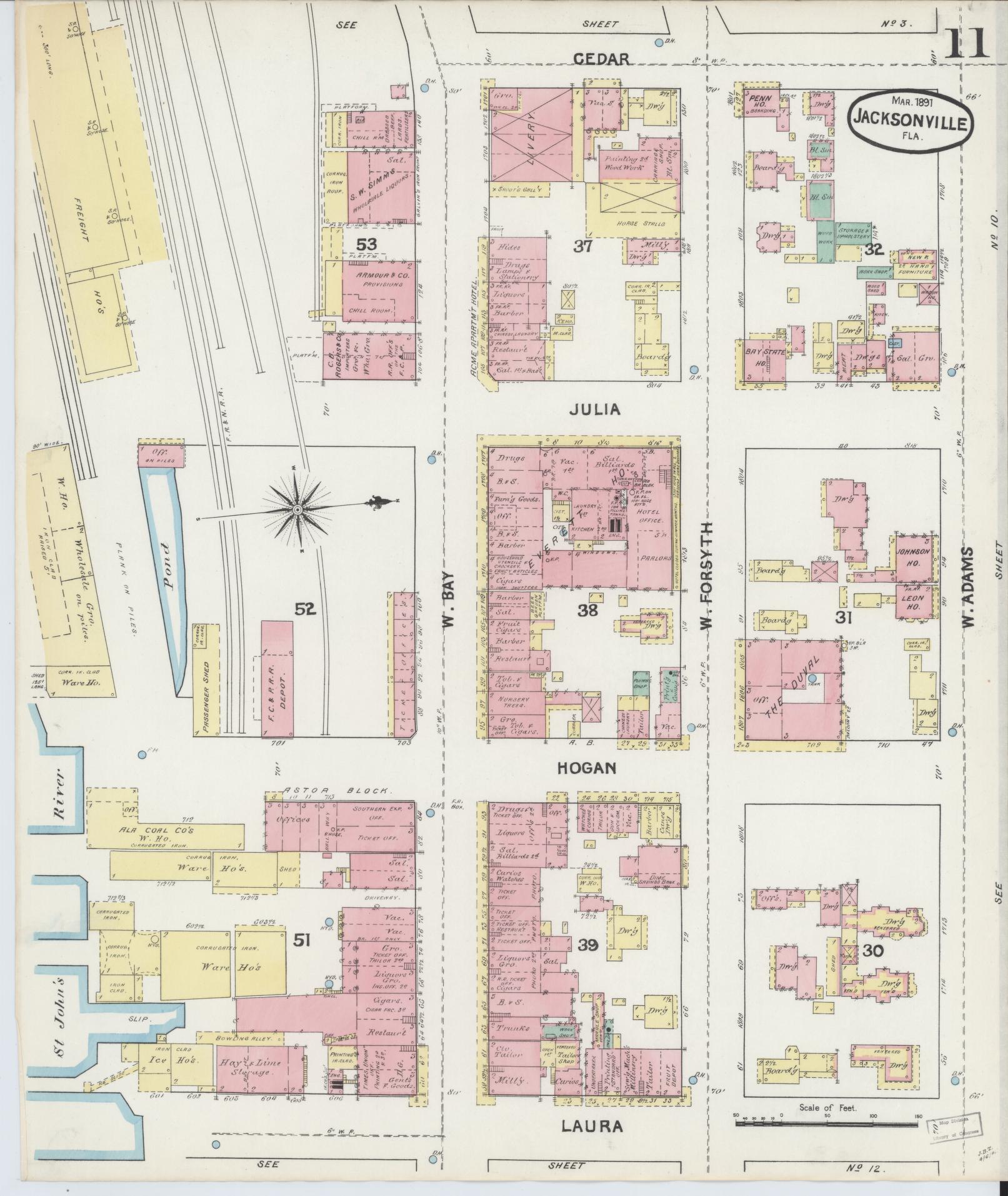 Sanborn Fire Insurance Map from Jacksonville, Duval County, Florida. (1891), Sheet 11 – Historic Sanborn Fire Insurance Map Print
