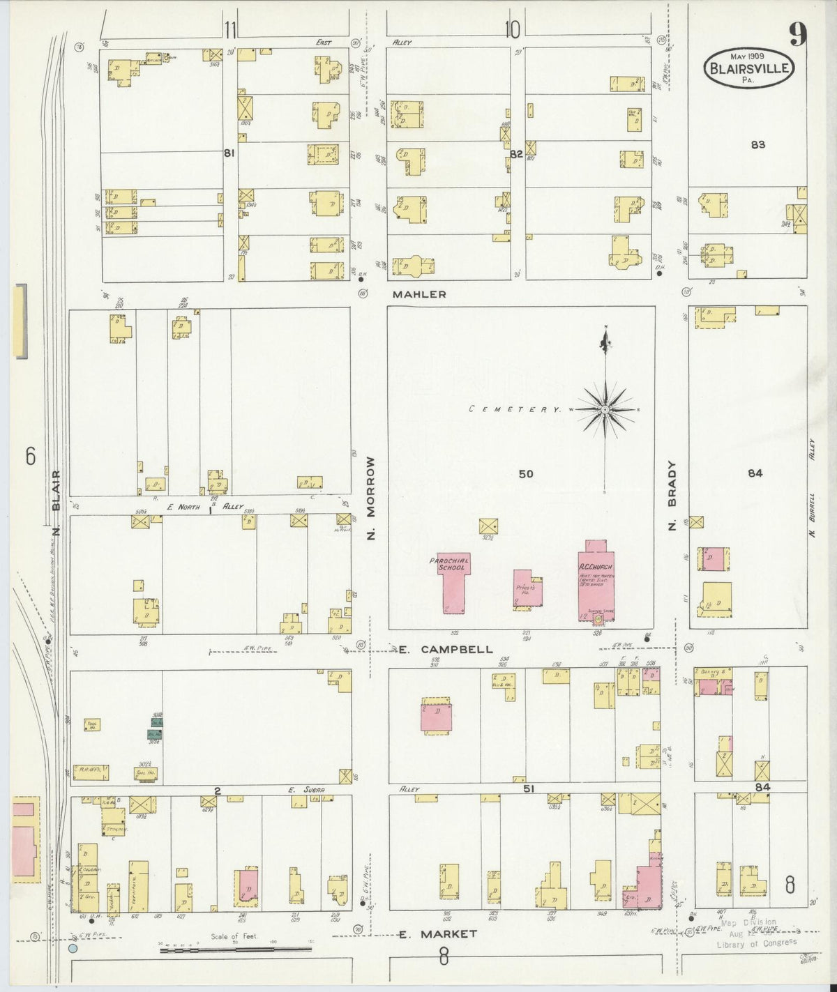 Sanborn Fire Insurance Map from Blairsville, Indiana County, Pennsylvania (1909), Sheet #0009 - Complete Map Set gallery image, historic Sanborn map, vintage wall art, Pennsylvania Pennsylvania