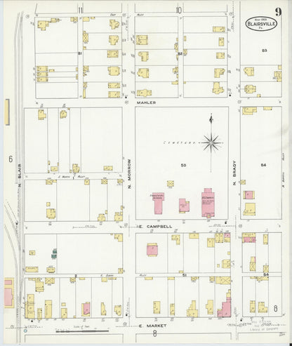 Sanborn Fire Insurance Map from Blairsville, Indiana County, Pennsylvania (1909), Sheet #0009 - Complete Map Set gallery image, historic Sanborn map, vintage wall art, Pennsylvania Pennsylvania