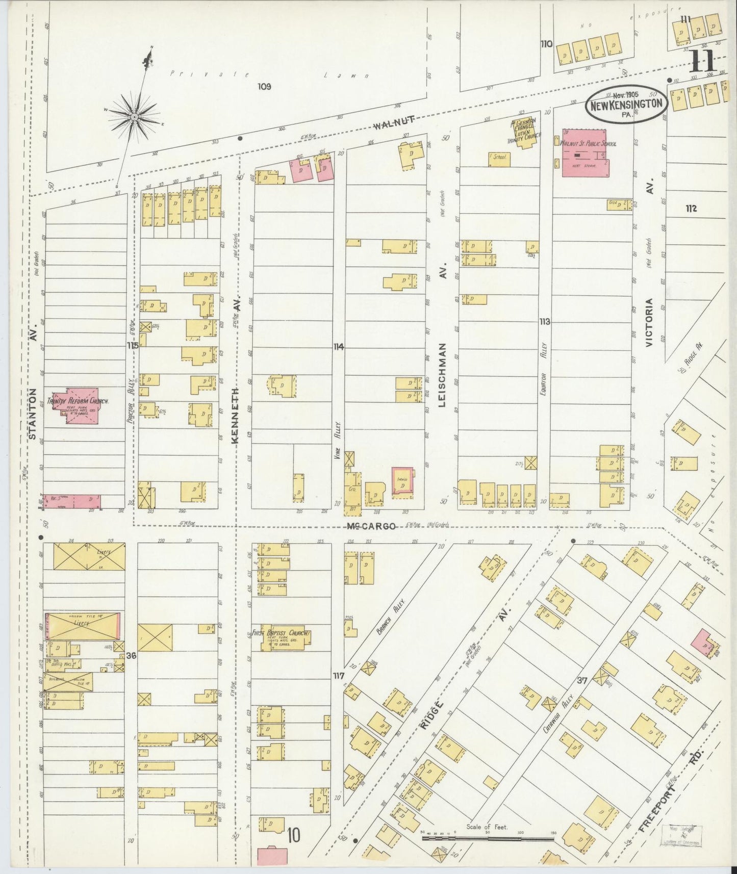 Sanborn Fire Insurance Map from New Kensington, Westmoreland County, Pennsylvania (1905), Sheet #0011 - Complete Map Set gallery image, historic Sanborn map, vintage wall art, Pennsylvania Pennsylvania