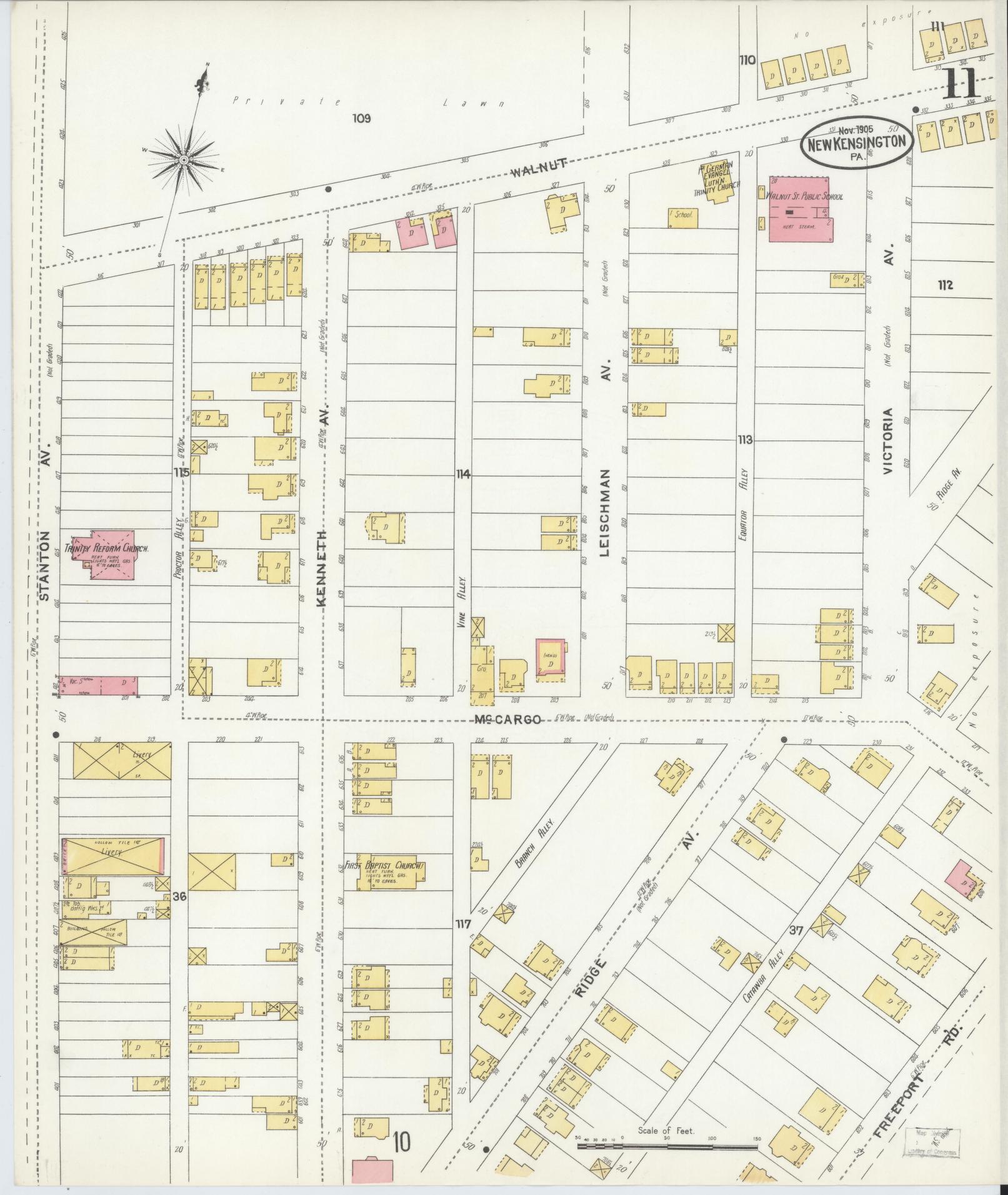 Sanborn Fire Insurance Map from New Kensington, Westmoreland County, Pennsylvania (1905), Sheet #0011 - Complete Map Set gallery image, historic Sanborn map, vintage wall art, Pennsylvania Pennsylvania