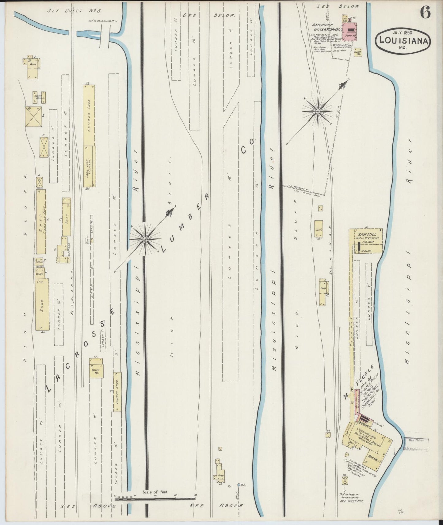 Sanborn Fire Insurance Map from Louisiana, Pike County, Missouri (1890), Sheet #0006 - Complete Map Set gallery image, historic Sanborn map, vintage wall art, Missouri Missouri