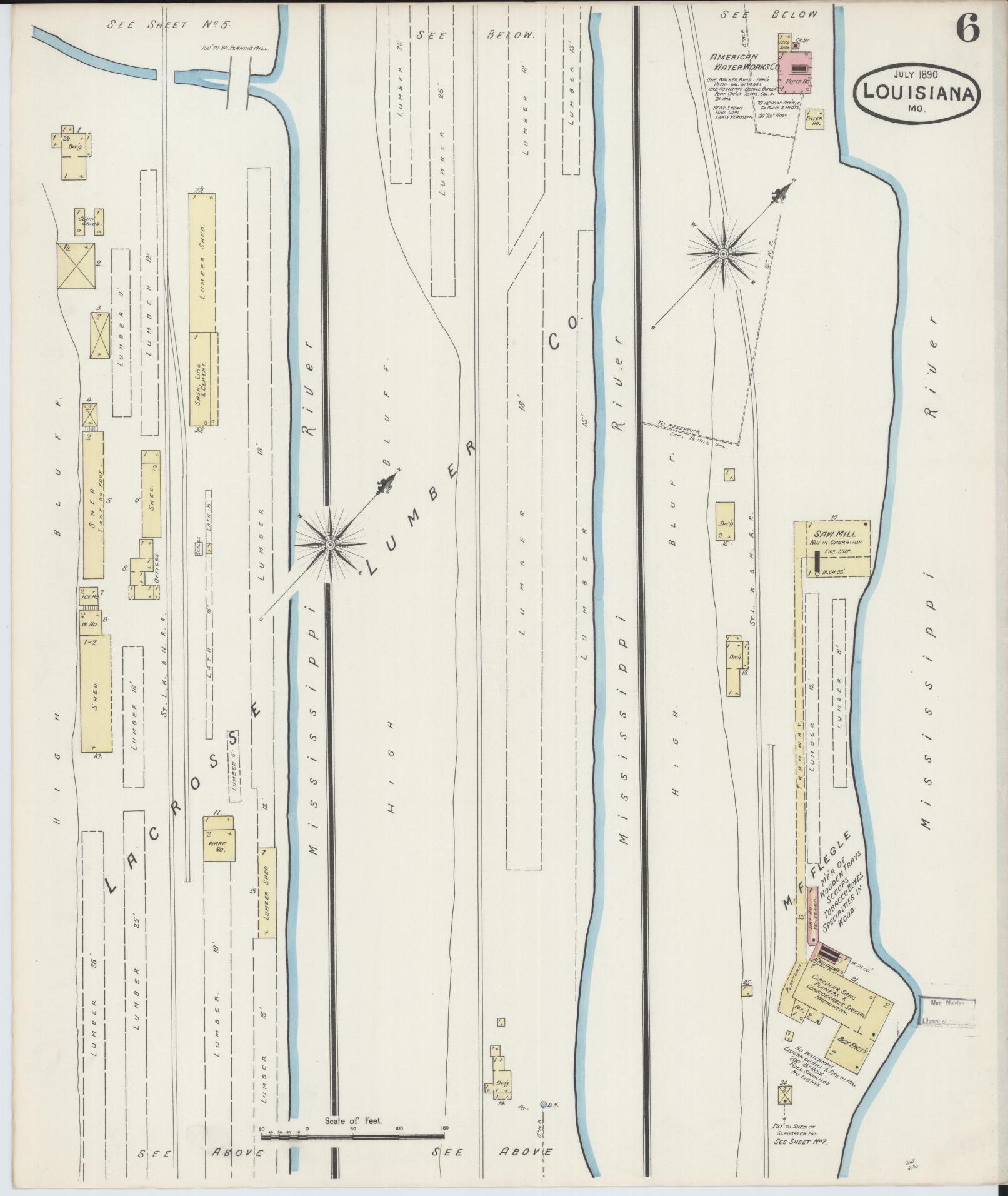 Sanborn Fire Insurance Map from Louisiana, Pike County, Missouri (1890), Sheet #0006 - Complete Map Set gallery image, historic Sanborn map, vintage wall art, Missouri Missouri