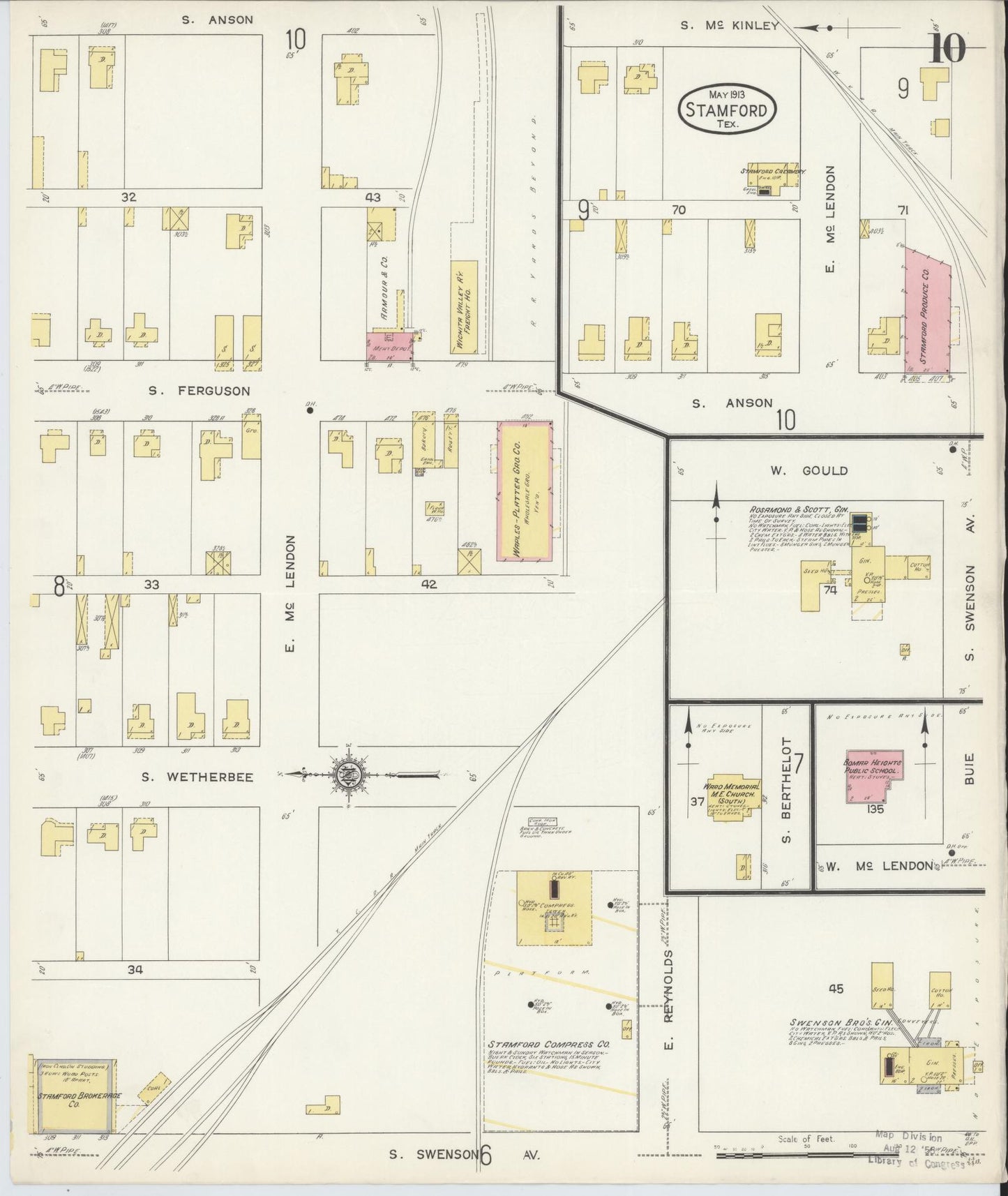 Sanborn Fire Insurance Map from Stamford, Jones County, Texas (1913), Sheet #0010 - Complete Map Set gallery image, historic Sanborn map, vintage wall art, Texas Texas