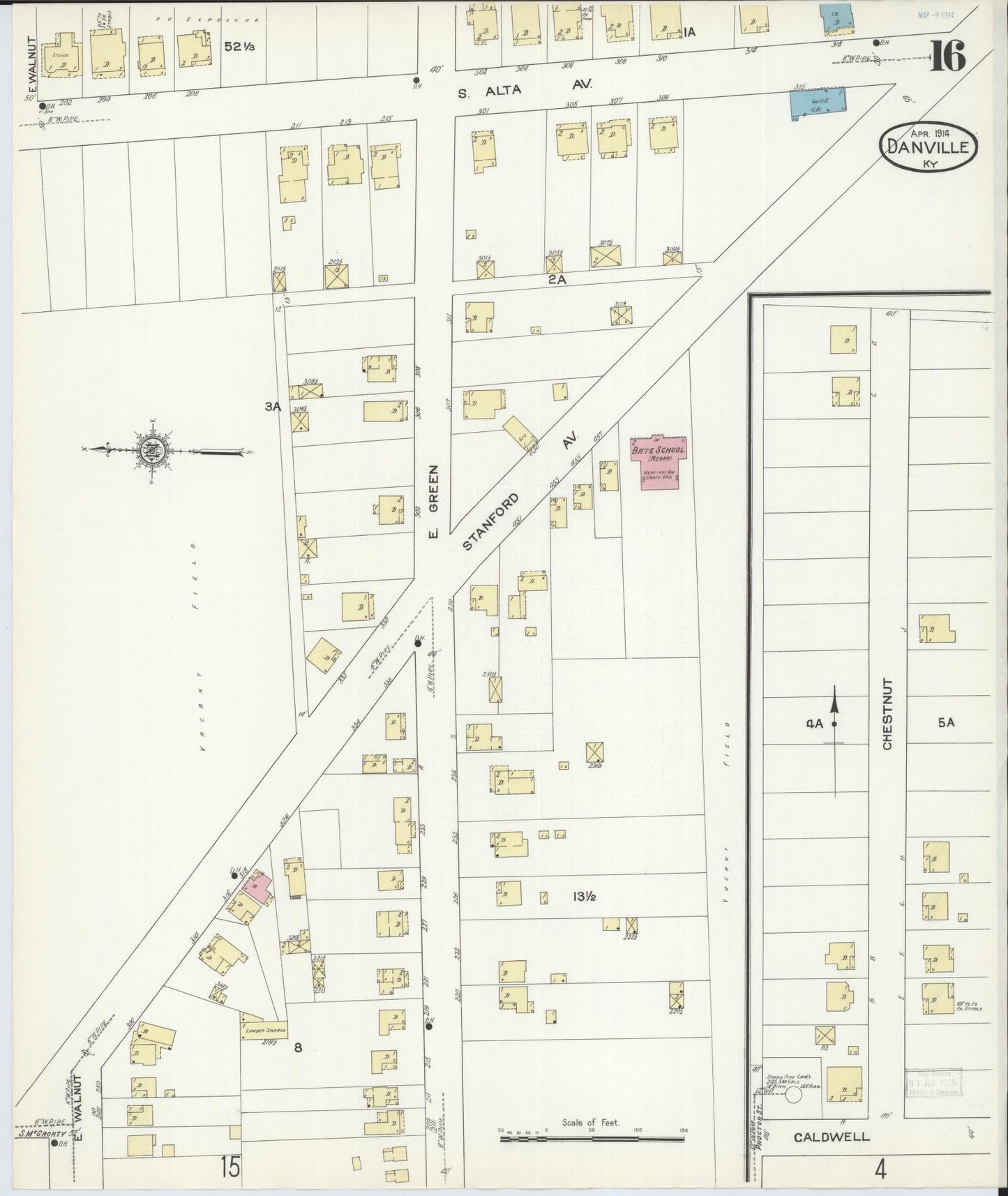 Sanborn Fire Insurance Map from Danville, Boyle County, Kentucky (1914), Sheet #0016 - Complete Map Set gallery image, historic Sanborn map, vintage wall art, Kentucky Kentucky