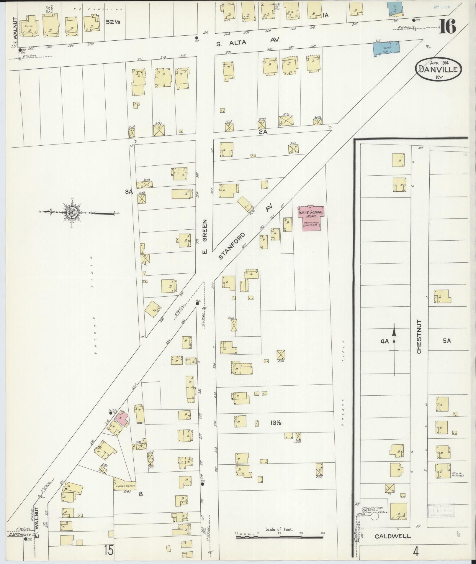 Sanborn Fire Insurance Map from Danville, Boyle County, Kentucky (1914), Sheet #0016 - Complete Map Set gallery image, historic Sanborn map, vintage wall art, Kentucky Kentucky