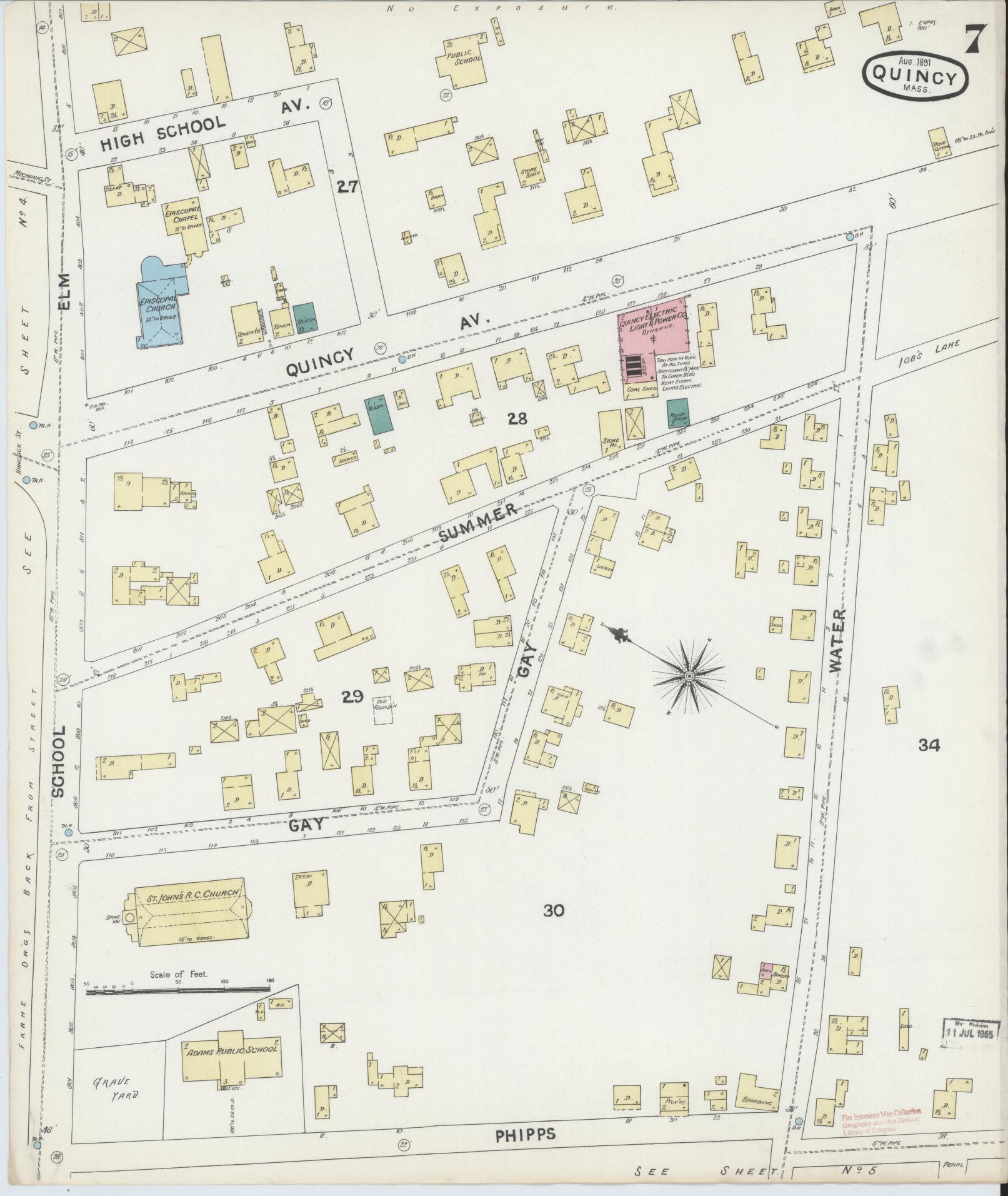 Sanborn Fire Insurance Map from Quincy, Norfolk County, Massachusetts (1891), Sheet #0007 - Complete Map Set gallery image, historic Sanborn map, vintage wall art, Massachusetts Massachusetts