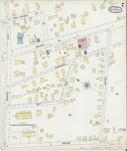 Sanborn Fire Insurance Map from Quincy, Norfolk County, Massachusetts (1891), Sheet #0007 - Complete Map Set gallery image, historic Sanborn map, vintage wall art, Massachusetts Massachusetts