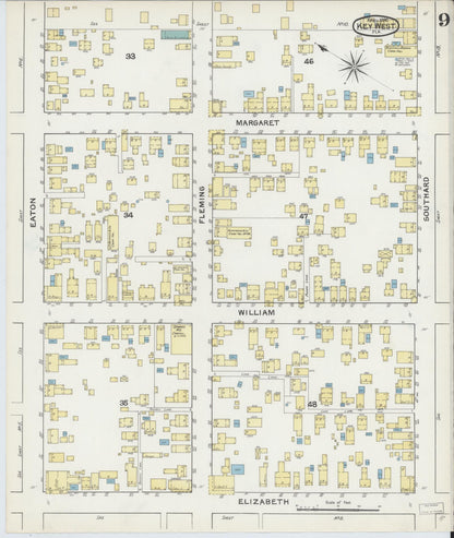 Sanborn Fire Insurance Map from Key West, Monroe County, Florida (1892), Sheet #0009 - Historic Sanborn Fire Insurance Map Print, vintage old map wall art, antique decor, genealogy gift, Florida Florida map