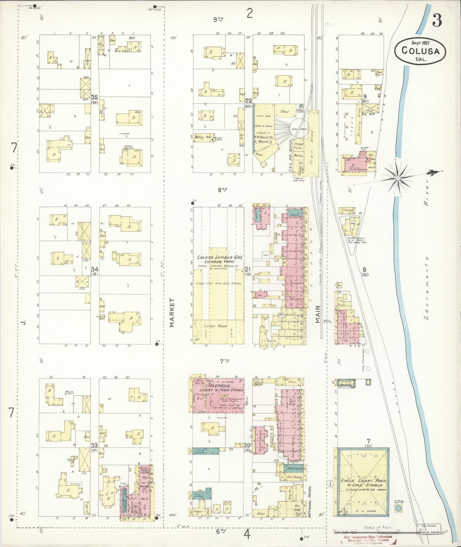 Sanborn Fire Insurance Map from Colusa, Colusa County, California (1897), Sheet #0003 - Historic Sanborn Fire Insurance Map Print, vintage old map wall art, antique decor, genealogy gift, California California map