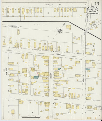 Sanborn Fire Insurance Map from Hampton, Independent Cities, Virginia (1895), Sheet #0013 - Complete Map Set gallery image, historic Sanborn map, vintage wall art, Virginia Virginia